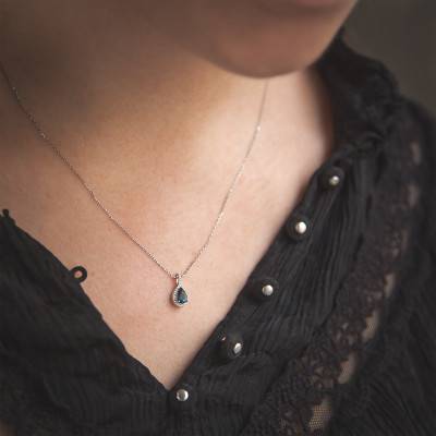 Pendentif Or Blanc 375 ou 750 Diamants & Topaze London Blue - Aurora