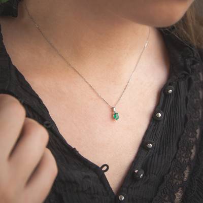 Pendentif en Or Blanc 375 ou 750 & Emeraude - Aurora