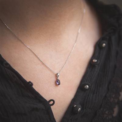 Pendentif en Or Blanc 375 ou 750 Diamant & Améthyste - Aurora