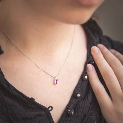 White 375/1000 or 750/1000 Gold Diamond & Amethyst Pendant - Aurora