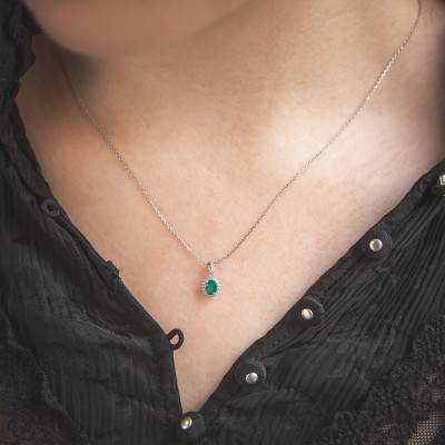 Pendentif Or Blanc 375 ou 750 Diamants & Emeraude - Aurora