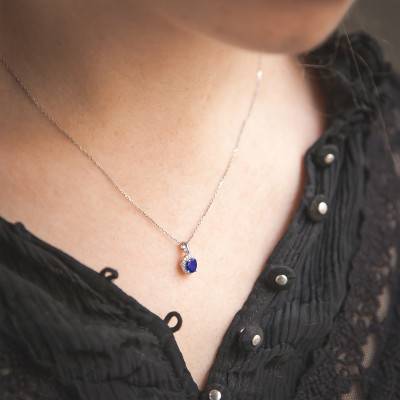 Pendentif Or Blanc 375 ou 750 Diamants & Saphir - Aurora