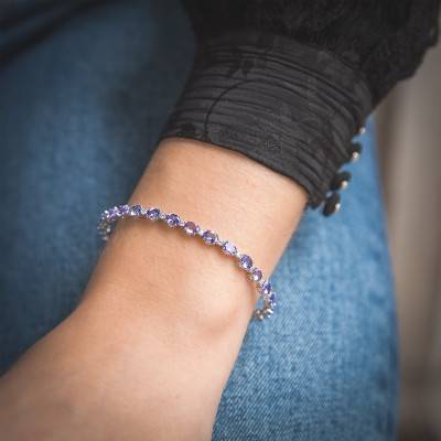 Bracelet Or blanc Diamants & Tanzanites, Longueur 19 cm - Aurora
