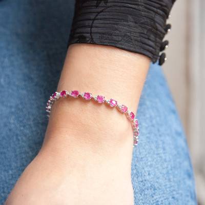 Bracelet Or blanc Diamant & Rubis, Longueur 19 cm - Aurora