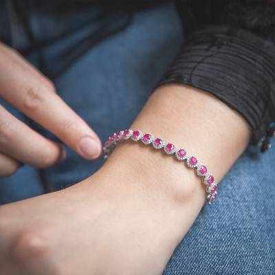 Bracelet Or blanc Diamants & Rubis, Longueur 18 cm - Aurora