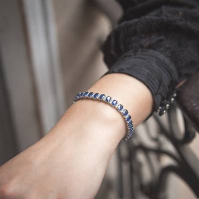 Bracelet Or blanc Diamants & Saphirs, Longueur 18 cm - Aurora