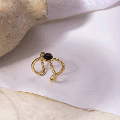Bague Amber dorée et onyx - Emma & Chloé