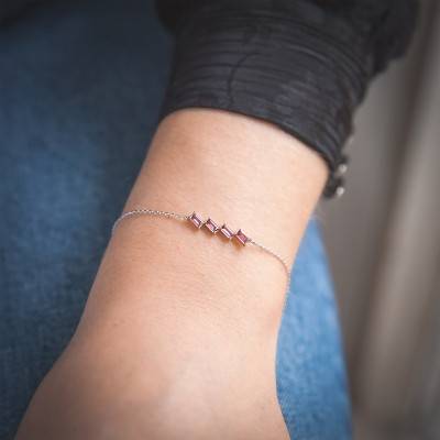 Bracelet Or blanc & 4 Tourmalines Roses, Longueur 19,50 cm - Aurora