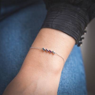 Bracelet Or Blanc & 4 Pierres multicolores, Longueur 19,50 cm - Aurora