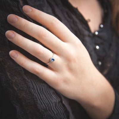 White Gold 375 or 750 London Blue Topaz & 0.10 ct Diamond Solitaire Ring - Aurora