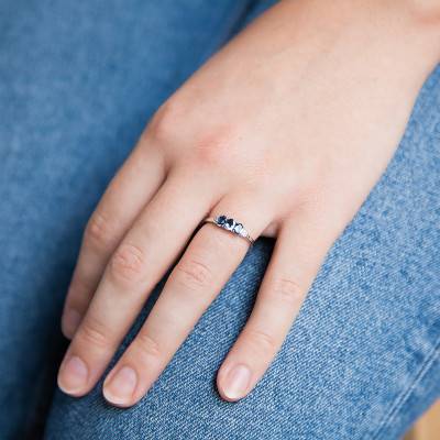 White Gold 375/1000 or 750/1000 Engagement Ring with 3 London Blue Topaz & Diamonds - Aurora