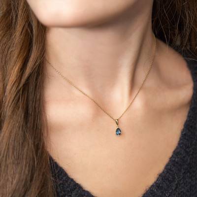 Yellow 375 or 750/1000 Gold & London Blue Topaz Pendant - Aurora