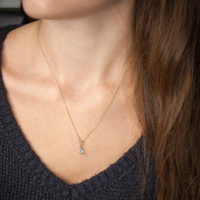375 Yellow Gold & Aquamarine Necklace, 45 cm Length - Aurora