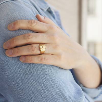 750/1000 Yellow Gold Initials Signet Ring, 11 x 12,50 mm - Imperium