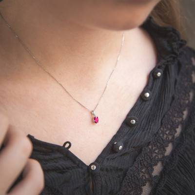 White Gold 375 or 750 & Oval Ruby Pendant - Aurora