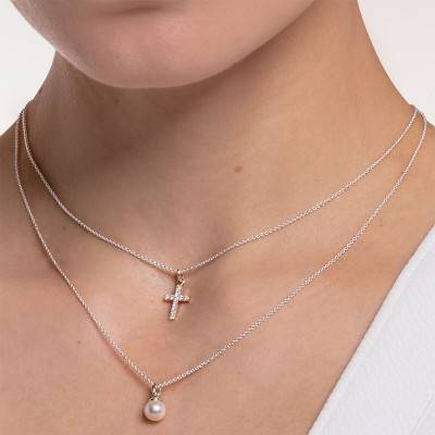 Chaîne Croix avec Pavé Argent, KE2069-051-14, Longueur 38 à 45 cm - Thomas Sabo