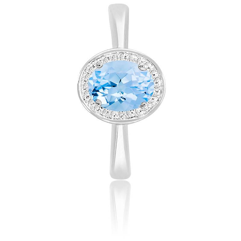 Bague Diamant Et Topaze Or Blanc 18K 750 - Taille 52, 7,46 Ct, Référence Lv 08886, Neuve étiquetée