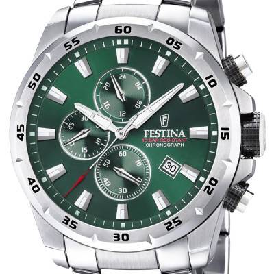 Montre Chrono Sport acier gris et vert foncé F20463/3 - Festina