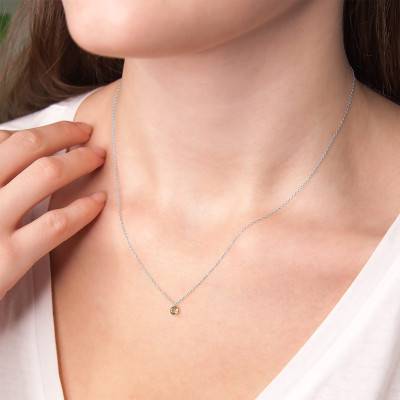 Collier Saphir Vert percé 0,30 ct & Or Blanc 750, Longueur 38 à 42 cm - Demetra