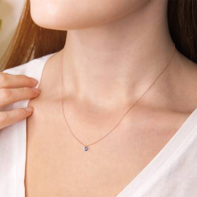 Collier Saphir percé 0,30 ct & Or Rose 750, Longueur 38 à 42 cm - Demetra
