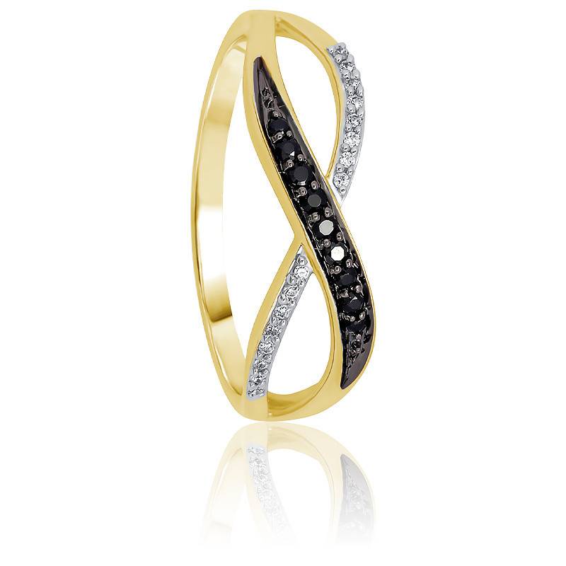 Bague Infini Or Jaune 375 ou 750 Diamants Noirs et Blancs Ocarat