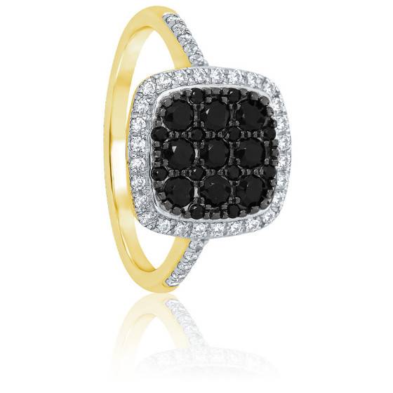 Bague carr e or jaune diamants noirs et blancs Kundan Ocarat