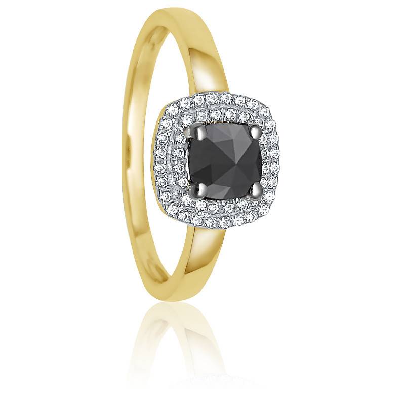 Bague entourage or jaune diamants noir et blanc Kundan Ocarat