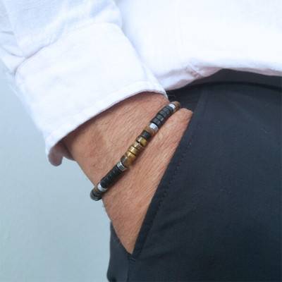 Black Agate & Tiger's Eye Bracelet, Length 16 cm or 18,5 cm - Sixtystones