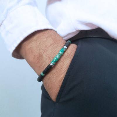 Bracelet agate noire, jaspe verte et perles heishi, Longueur 16cm ou 18,5cm - Sixtystones