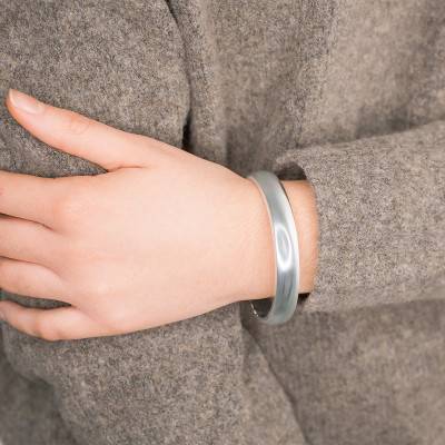 925 Silver Bangle Bracelet, Length 16 cm, Diameter 6 cm, Width 10 mm - Guiot De Bourg