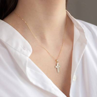 375 or 750/1000 Yellow Gold & Mother-of-Pearl Cross Pendant - Vandona