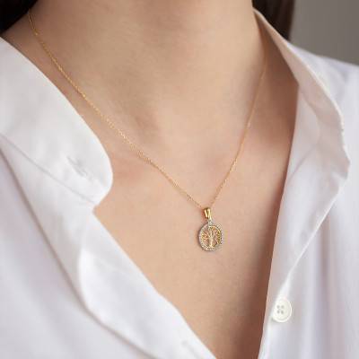 Yellow Gold 375 or 750 & Cubic Zirconia Halo Tree of Life Pendant - Vandona