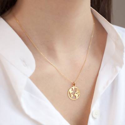 Yellow Gold 375 or 750 World Map Pendant - Vandona