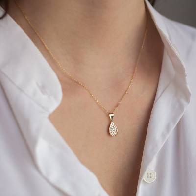 Yellow Gold 375 or 750 & Cubic Zirconia Teardrop Pendant - Vandona