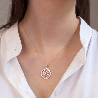 375 or 750/1000 Yellow Gold & Zirconium Oxide Tree of Life Pendant - Vandona
