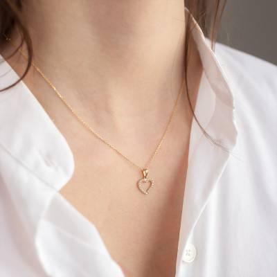 375 or 750/1000 Yellow Gold & Zirconium Oxide Open-Work Heart Pendant - Vandona