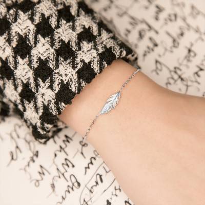 Bracelet plume en argent 925 rhodié, Longueur 18 cm - Naïades