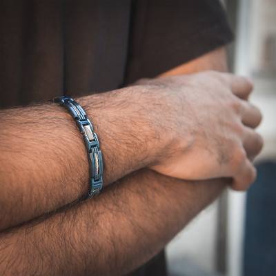 Bracelet Marina en acier, pvd bleu et câble, Longueur 21 cm - B062366 - Rochet