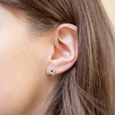 Heart Stud Earrings in Two-Tone 750 Gold & Emerald - Joelli
