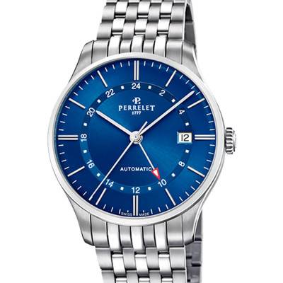 Weekend GMT Watch Steel Silver Blue A1304/4 - Perrelet