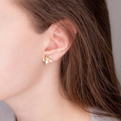 Yellow Gold-Plated Flower Stud Earrings with Zirconium Oxides - Naïades