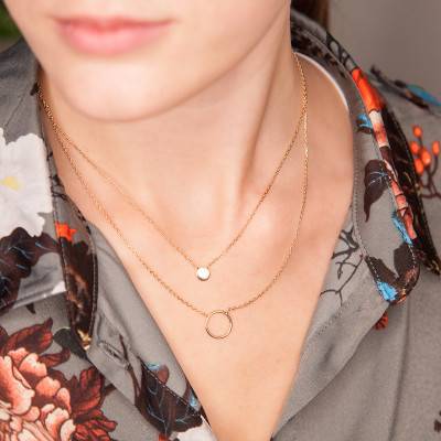 Collier double pendentif plaqué or, Longueur 40 cm - Naïades