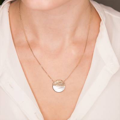 Yellow Gold-Plated & Mother-of-Pearl Leaf Necklace 45 cm - Naïades