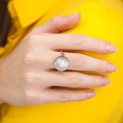 Bague en argent rhodié & nacre - Naïades