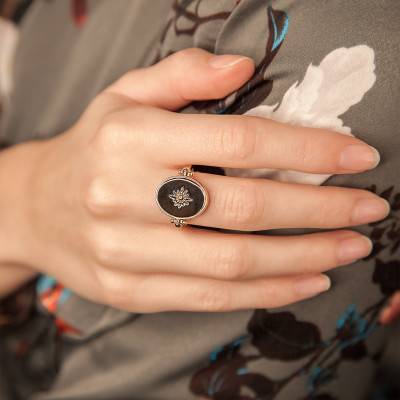 Bague plaqué or & émail noir - Naïades