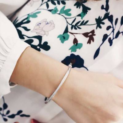 925 Silver Rigid Rivière Bangle, Diameter 60 mm, Width 3 mm - Guiot De Bourg