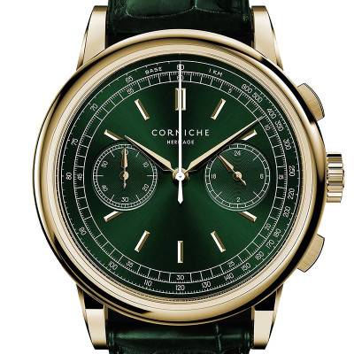 Heritage Chronograph Yellow Gold 750/1000 Watch with Green Dial - Corniche