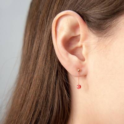 Boucles d'oreilles pendantes Saphir Rouge Percé & Or Rose 750 - Demetra