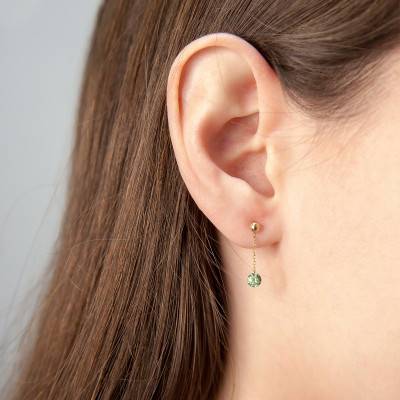Boucles d'oreilles pendantes Saphir Vert Percé & Or Jaune 750 - Demetra