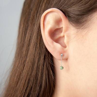 Boucles d'oreilles pendantes Saphir Vert Percé & Or Blanc 750 - Demetra